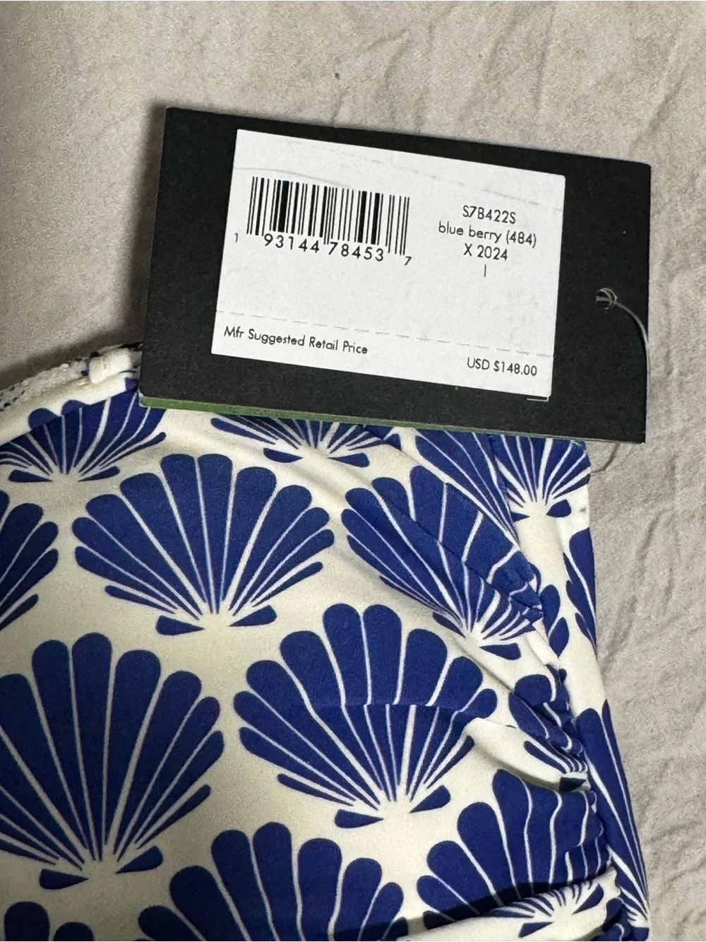 kate spade Navy and White Shell-Print Bandeau Bikini